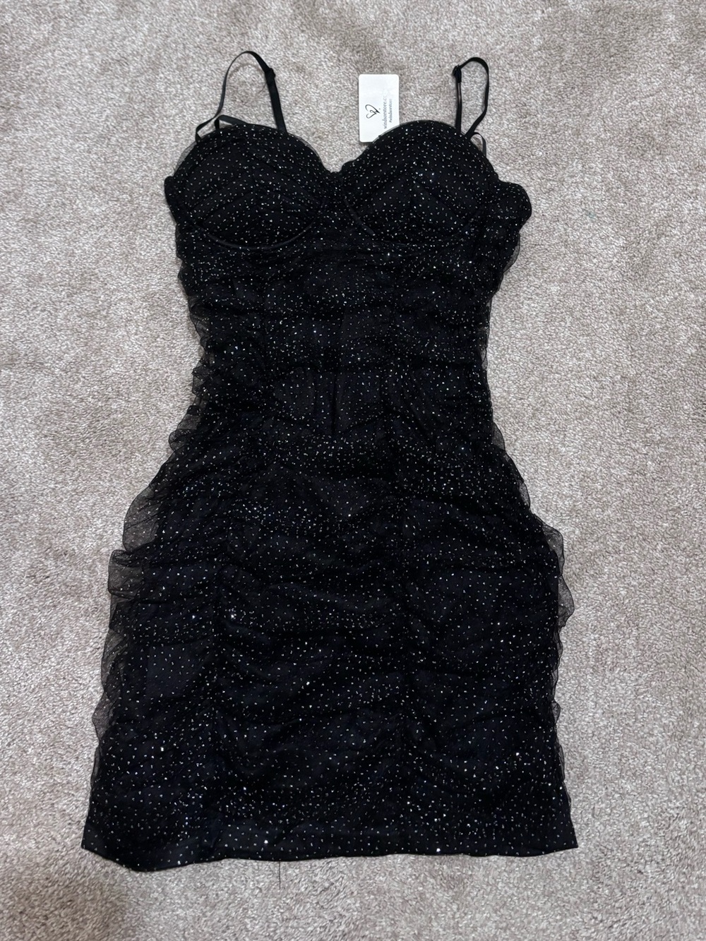 Black Sparkle Ruched Mini Dress